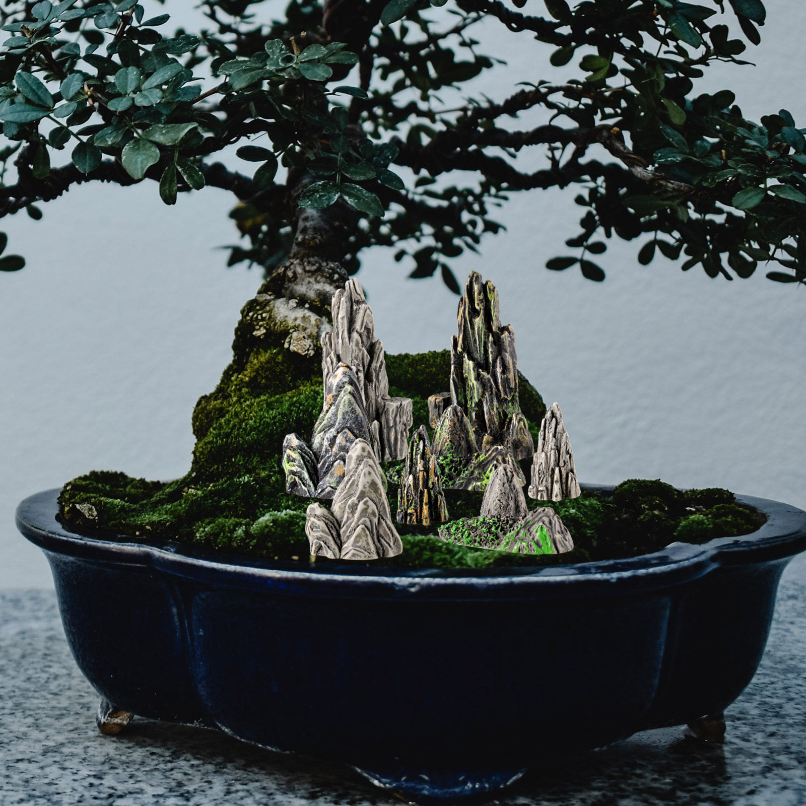 Bonsai Zen Garden Set - 8Pcs Mini Resin Rockery Set Zen