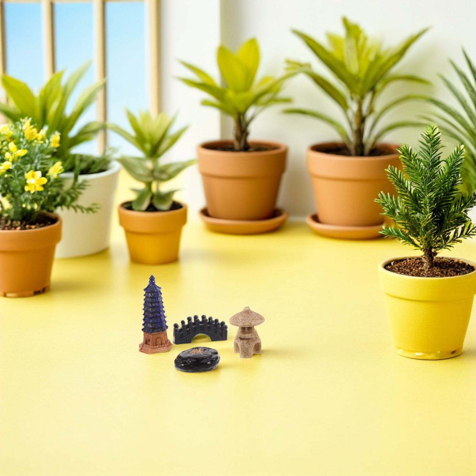 Bonsai Zen Garden Set - 4Pcs Mini Japanese Pagoda Statue Set