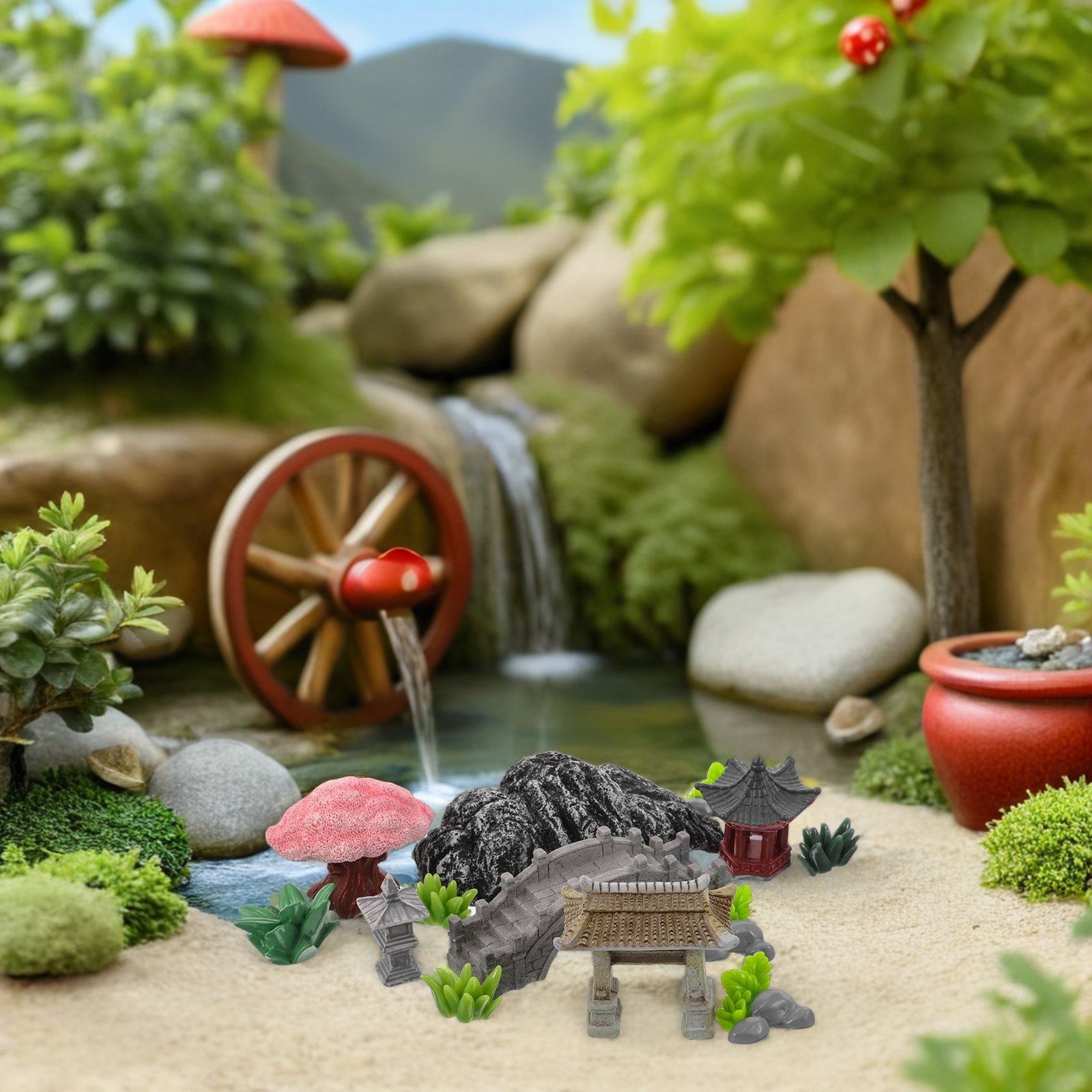 Bonsai Zen Garden Set - 1Set Miniature Chinese Rockery Bridge Set