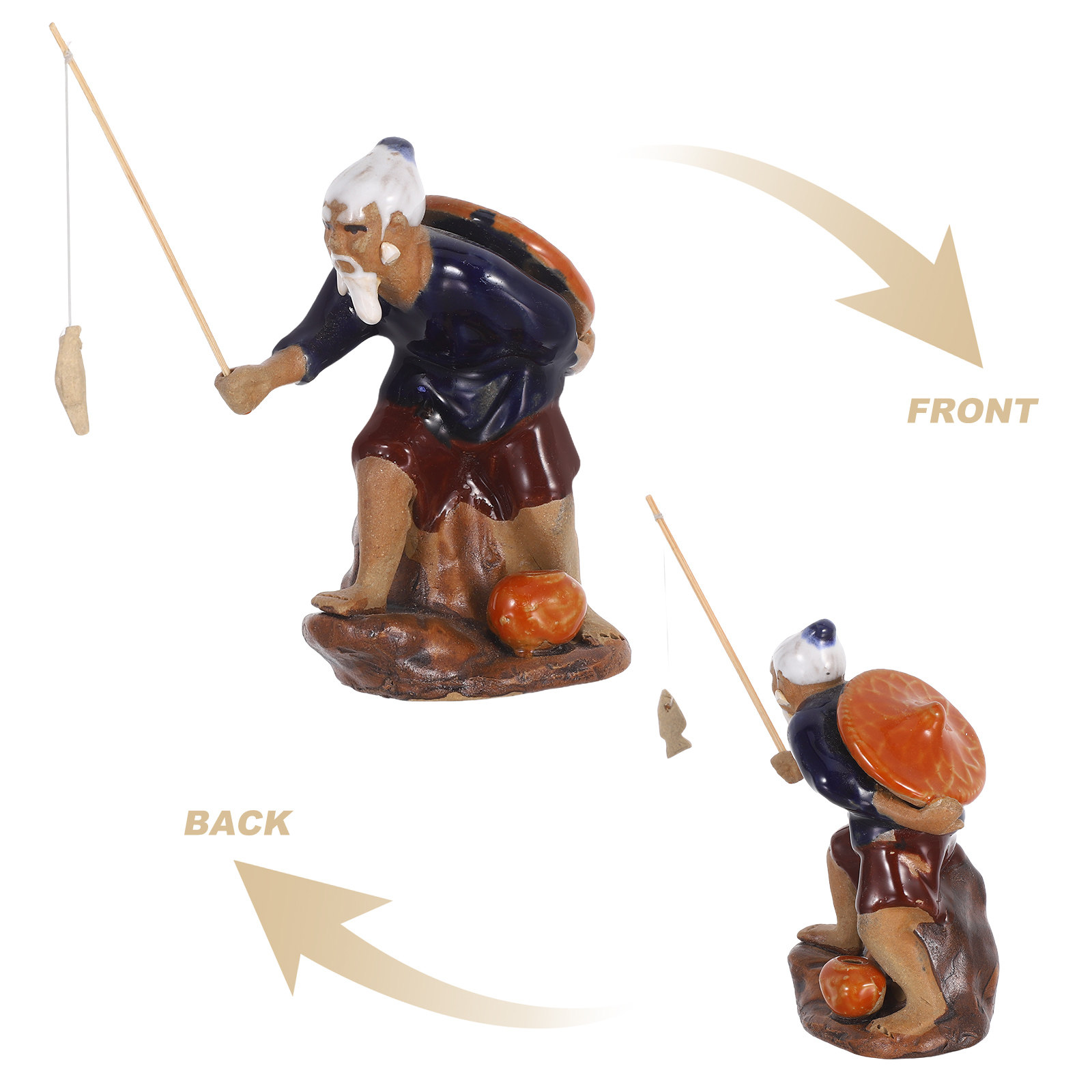 Mini Fisherman Ceramic Figurin - Bonsai Zen Garden Set ulasan dan harga